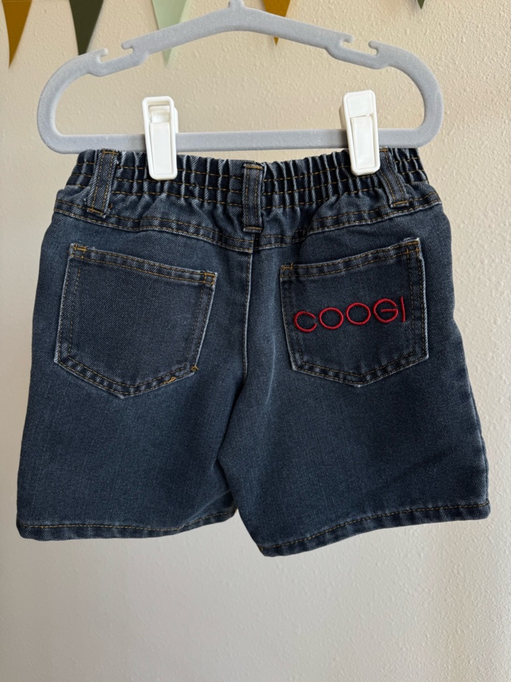 COOGI Kids Navy Denim Shorts with Red Logo Embroidery
